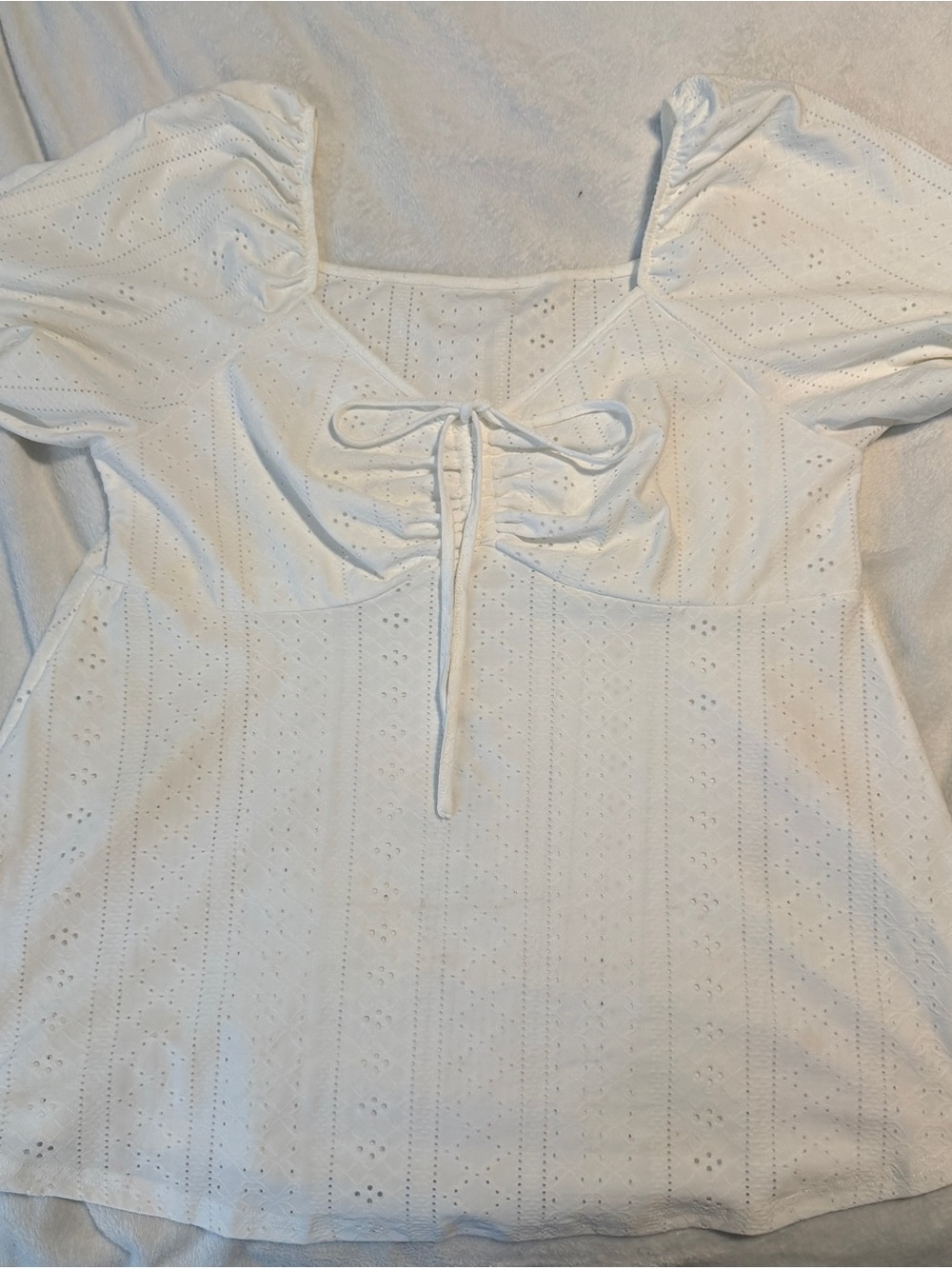 Amazon White Eyelet Tie-Front Puff Sleeve Top